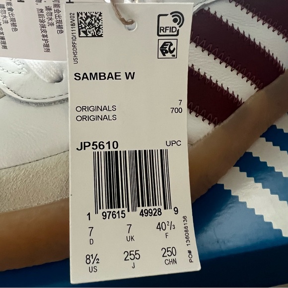 Adidas Samba White and Burgundy Sneakers - Picture 5 of 6
